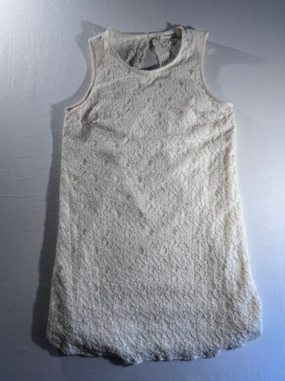 Monteau Los Angeles cream lace sleeveless mini dress floral lace boho chic L